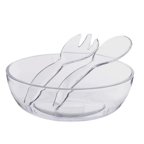 Imagem CONJUNTO DE SALADEIRA + 2 TALHERES EM ACRÍLICO TRANSPARENTE KENYA