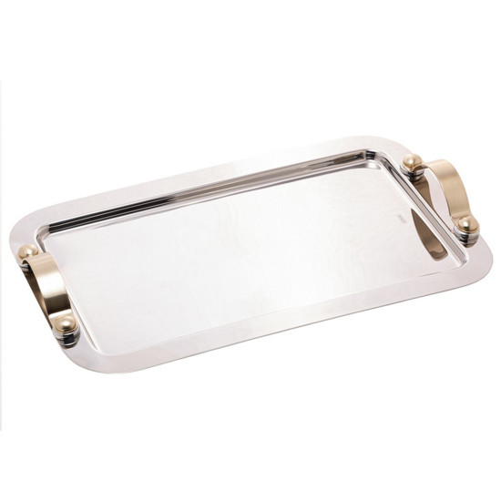 Imagem BANDEJA DE AÇO INOX COM ALÇA MANHANTTAN CHAMPANHE 36CM X 27CM X 5CM 
