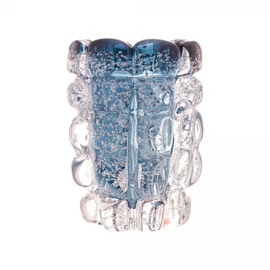 Imagem VASO DECORATIVO ITALY AZUL EM VIDRO 13X10X10CM - LYOR