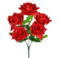 Imagem de BUQUÊ DECORATIVO DE ROSAS VERMELHAS EM PLÁSTICO MOLDÁVEL E PÉTALAS EM CETIM - GRILLO - Grillo Ltda