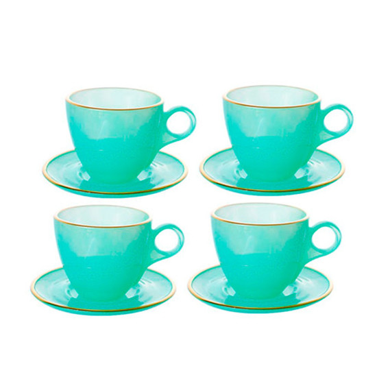 Imagem JOGO DE XÍCARA VIDRO CRISTAL COM PIRES PARA CHÁ LINHA MATTE HAUSKRAFT PREMIUM 4PEÇAS 170ML COR VERDE