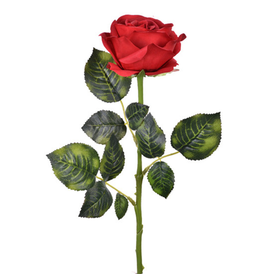 Imagem HASTE DE ROSA COLOMBIANA VERMELHA COM FOLHAS VERDES EM PLÁSTICO MOLDÁVEL - GRILLO