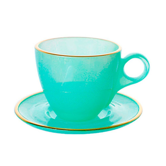 Imagem JOGO DE XÍCARA VIDRO CRISTAL COM PIRES PARA CHÁ LINHA MATTE HAUSKRAFT PREMIUM 4PEÇAS 170ML COR VERDE