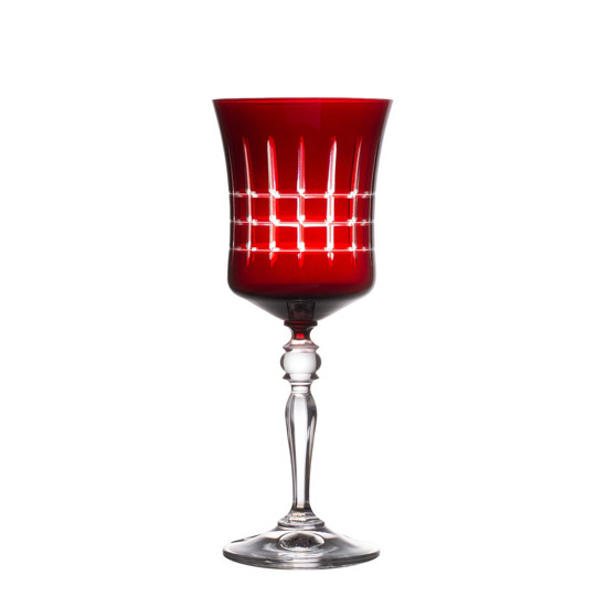 Imagem TAÇA PARA ÁGUA LAPIDADA EM CRISTAL ECOLÓGICO 300ML A22CM COR VERMELHA - BOHEMIA