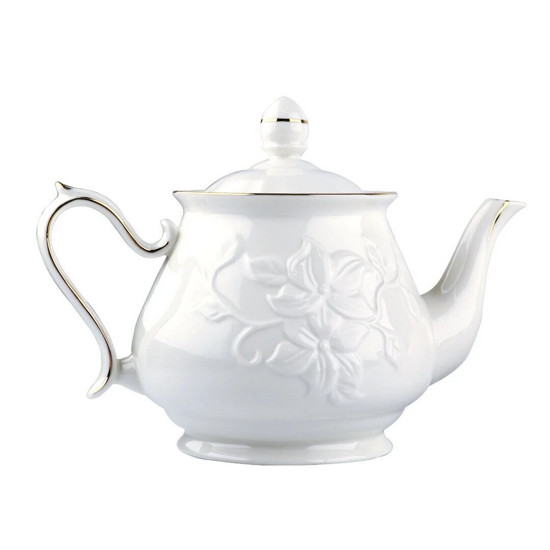 Imagem JOGO DE 14 PEÇAS PARA CHÁ COM BULE E AÇUCAREIRO EM NEW BONE CHINA COR BRANCA E DOURADO - L'HERMITAGE