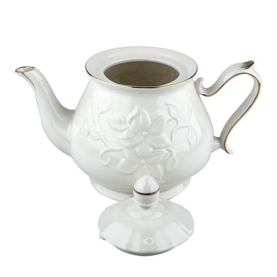 Imagem JOGO DE 14 PEÇAS PARA CHÁ COM BULE E AÇUCAREIRO EM NEW BONE CHINA COR BRANCA E DOURADO - L'HERMITAGE