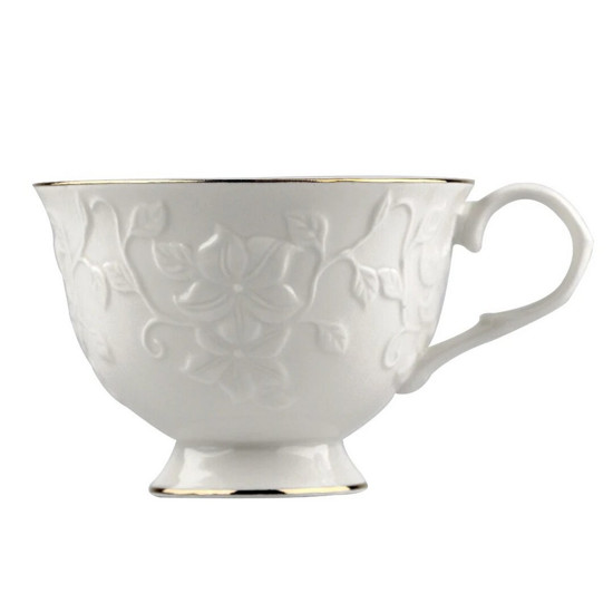 Imagem JOGO DE 14 PEÇAS PARA CHÁ COM BULE E AÇUCAREIRO EM NEW BONE CHINA COR BRANCA E DOURADO - L'HERMITAGE