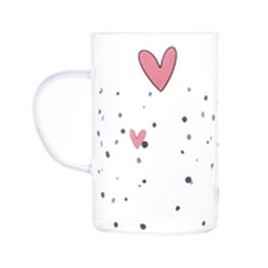 Imagem CONJUNTO 2 CANECAS DE VIDRO BOROSSILICATO RESISTENTE A CALOR HEART 280ML - WOLFF