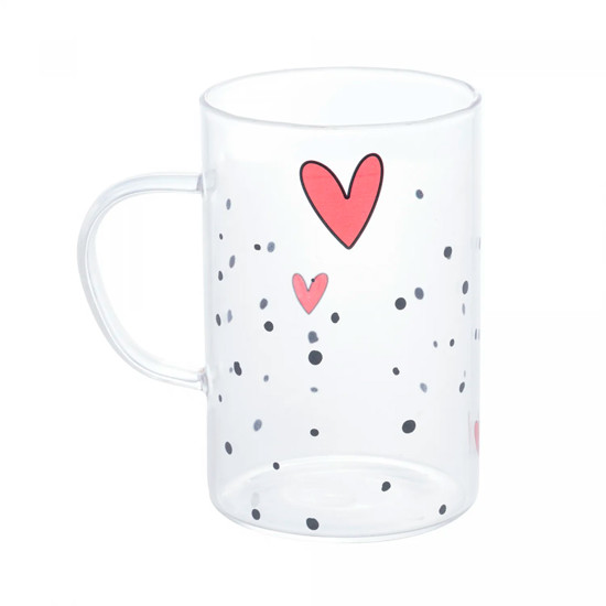 Imagem CONJUNTO 2 CANECAS DE VIDRO BOROSSILICATO RESISTENTE A CALOR HEART 280ML - WOLFF