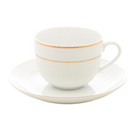 Imagem CONJUNTO 6 XÍCARAS DE CHÁ DE PORCELANA COM PIRES E BORDA DOURADA MÔNACO BRANCO 220ML - WOLFF