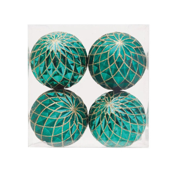 Imagem JOGO DE BOLA NATALINA COR VERDE COM GLITTER DOURADO 4 PEÇAS DE 10CM CROMUS