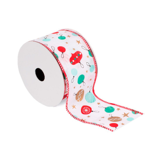 Imagem FITA ARAMADA DECORADA COLORIDA NATALINA 6,3CM X 9,14 METROS - GRILLO 53930