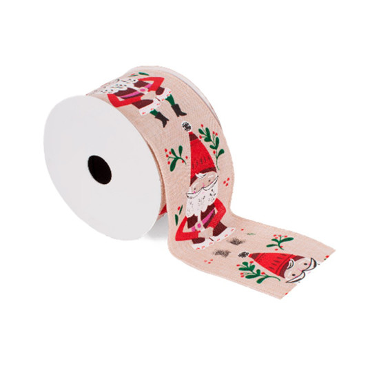 Imagem FITA ARAMADA DECORADA COM PAPAI NOEL COLORIDO 6,3CM X 9,14 METROS - GRILLO 53934