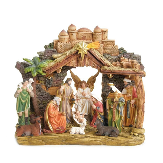 Imagem PRESÉPIO COM LUZ E SOM MOVIDO A PILHA DE RESINA 35X40X17CM - CROMUS 