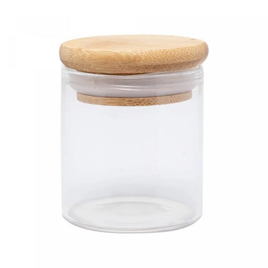 Imagem PORTA MANTIMENTO DE VIDRO BOROSSILICATO COM TAMPA DE BAMBU 60ML - WOLFF
