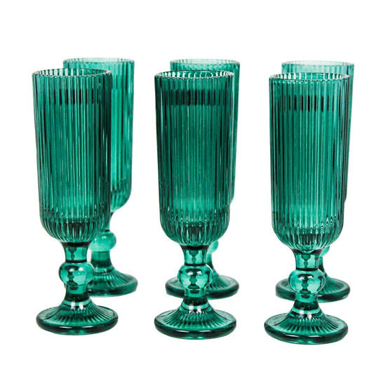 Imagem JOGO DE TAÇAS PARA CHAMPANHE CAMERATTA EM VIDRO COR VERDE 160ML - L'HERMITAGE