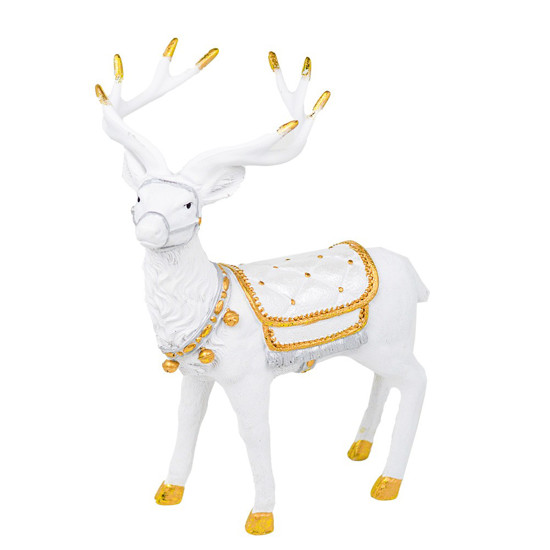 Imagem RENA DECORATIVA EM RESINA COR BRANCO E DOURADO 29X15X21CM - TOK DA CASA 