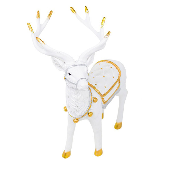 Imagem RENA DECORATIVA EM RESINA COR BRANCO E DOURADO 29X15X21CM - TOK DA CASA 