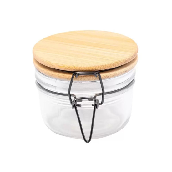 Imagem PORTA MANTIMENTO DE VIDRO COM TAMPA HÉRMETICA DE BAMBU 150ML - WOLFF 