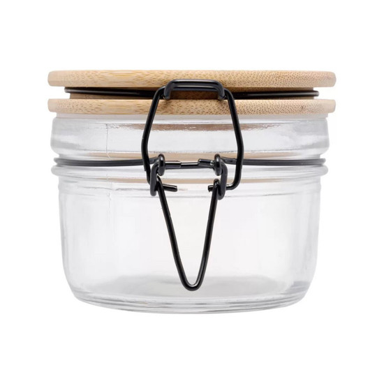 Imagem PORTA MANTIMENTO DE VIDRO COM TAMPA HÉRMETICA DE BAMBU 150ML - WOLFF 