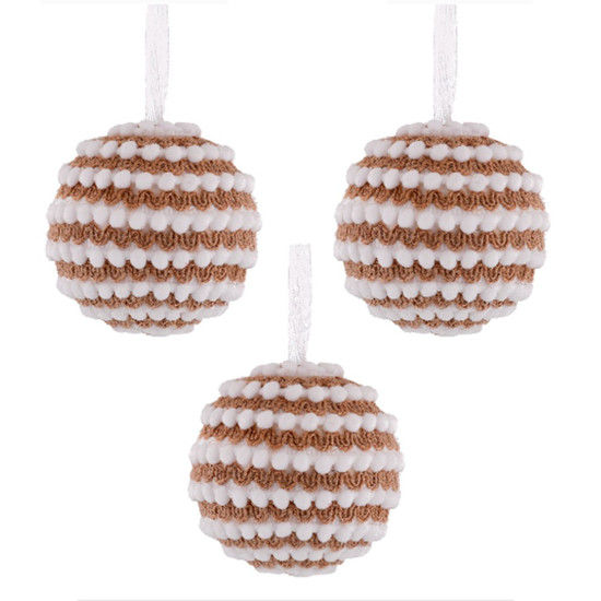 Imagem JOGO DE BOLA NATALINA COR BRANCO E BEGE 3 PEÇAS DE 8CM - GRILLO 52006