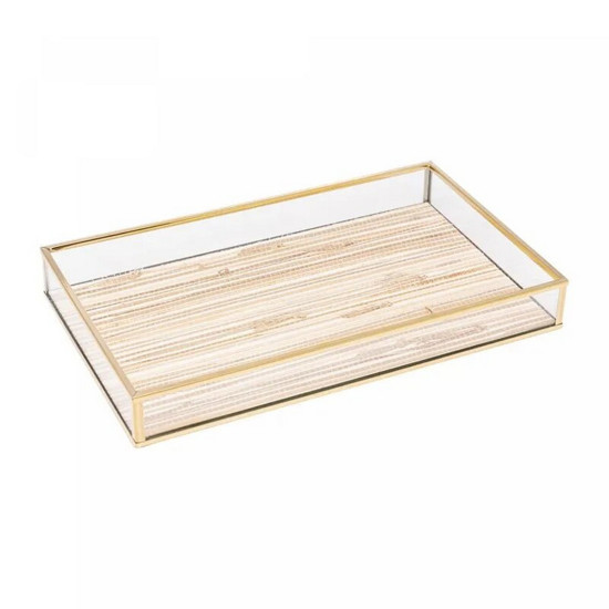 Imagem BANDEJA DE METAL DOURADA COM PALHA 15CM X 25CM X 3CM - LYOR