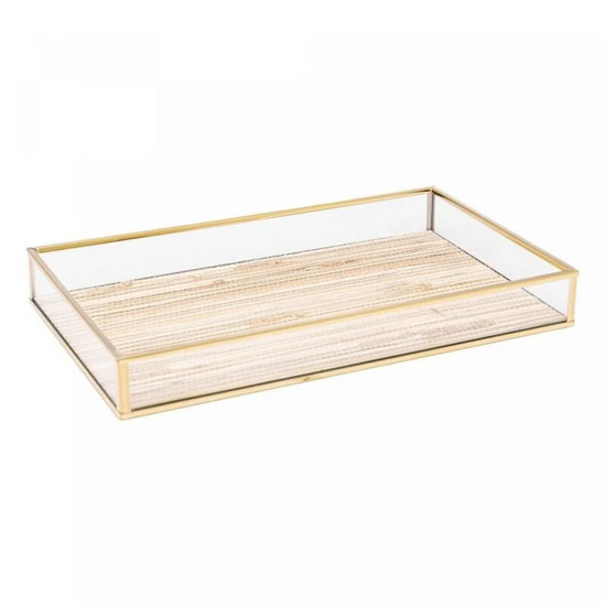 Imagem BANDEJA DE METAL DOURADA COM PALHA 20CM X 30CM X 3CM - LYOR