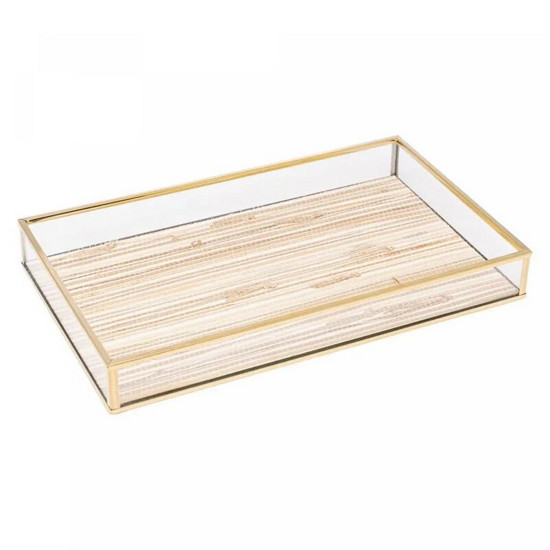 Imagem BANDEJA DE METAL DOURADA COM PALHA 20CM X 30CM X 3CM - LYOR