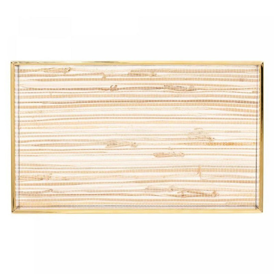 Imagem BANDEJA DE METAL DOURADA COM PALHA 20CM X 30CM X 3CM - LYOR