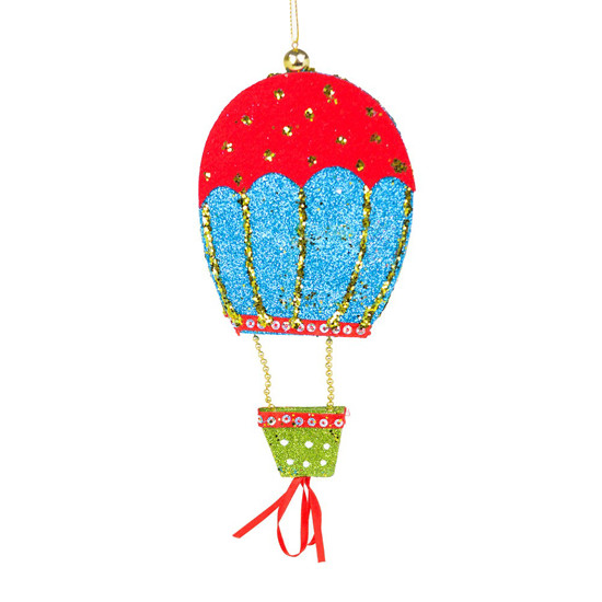 Imagem ENFEITE NATALINO DE PENDURAR EM FORMATO DE BALÃO COR VERMELHO E AZUL COM DOURADO E GLITTER - GRILLO 