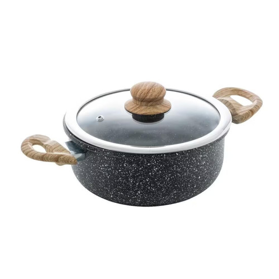 Imagem CAÇAROLA DE INDUÇÃO EM ALUMÍNIO COM REVESTIMENTO EM CERÂMICA E TAMPA DE VIDRO GRANILITE PRETA WOLFF