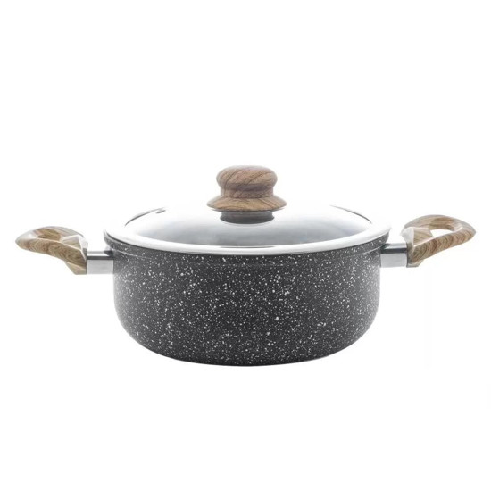 Imagem CAÇAROLA DE INDUÇÃO EM ALUMÍNIO RESVETIDA E COM TAMPA WOLFF GRANILITE 24CM PRETA