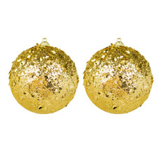 Imagem de JOGO DE BOLA NATALINA 2 PEÇAS DE 10CM COR DOURADO COM GLITTER - GRILLO 54353 - Grillo Ltda