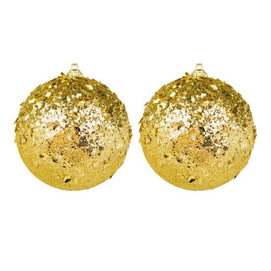 Imagem JOGO DE BOLA NATALINA 2 PEÇAS DE 10CM COR DOURADO COM GLITTER - GRILLO 54353