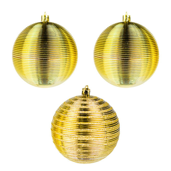 Imagem JOGO DE BOLA NATALINA 3 PEÇAS DE 10CM DOURADO COM GLITTER - GRILLO 54359