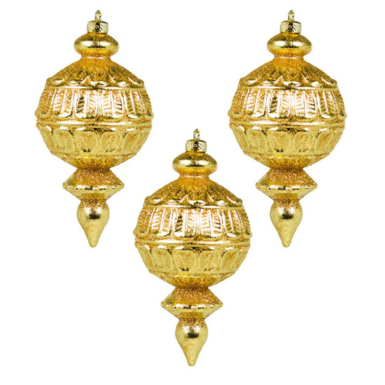 Imagem JOGO DE BOLA NATALINA 3 PEÇAS DE 16CM COR DOURADO COM GLITTER - GRILLO 54186