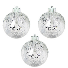 Imagem de JOGO DE BOLA NATALINA DE PLÁSTICO COR PRATEADO COM GLITTER 3 PEÇAS DE 10CM - GRILLO 54169 - Grillo Ltda