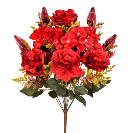 Imagem BUQUÊ ROSA E HORTENSIA MISTO X12 VERMELHO OUTONO 30X50CM - GRILLO 53433