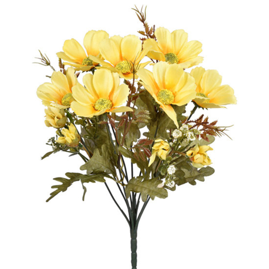 Imagem BUQUÊ DECORATIVO DE FLORES COSMOS AMARELA EM PLÁSTICO MOLDÁVEL 34X10CM - GRILLO