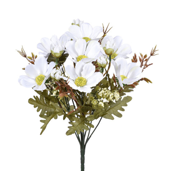 Imagem BUQUÊ DECORATIVO DE FLORES COSMOS CREME EM PLÁSTICO MOLDÁVEL 34X10CM - GRILLO