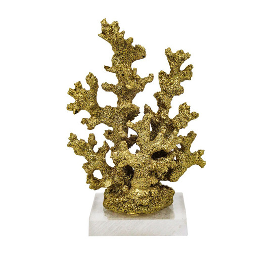 Imagem ESCULTURA DECORATIVA CORAL EM RESINA COR DOURADO COM BASE DE ACRÍLICO 15X10X8CM - LUCATTI 