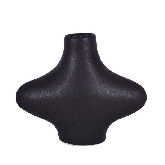 Imagem VASO MINIMALISTA DECORATIVO DE CERÂMICA PEQUENO COR PRETO 6X12X10CM - GRILLO 