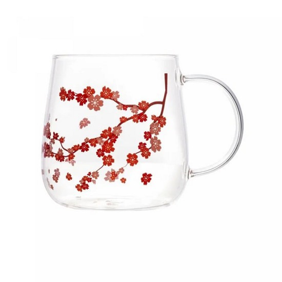 Imagem CANECA DE VIDRO BOROSSILICATO COM TAMPA E COLHER SAKURA 500ML - WOLFF