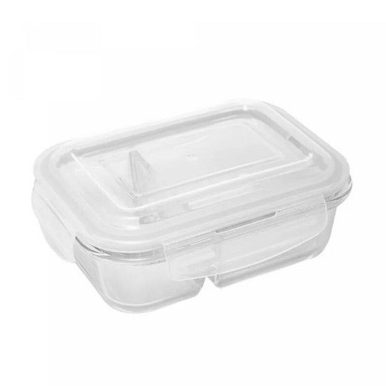 Imagem POTE HERMÉTICO DE VIDRO BOROSSILICATO RESISTENTE A CALOR COM DIVISÓRIA E TAMPA PLÁSTICA 640ML - LYOR