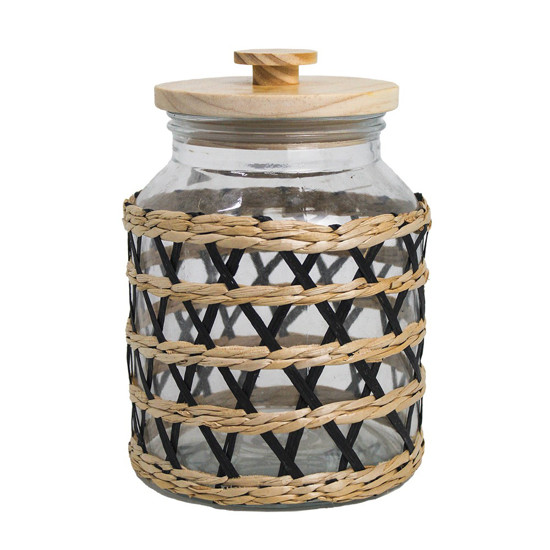 Imagem FRASCO DE VIDRO 16X23,3CM REVEST VIME COM TAMPA DE MADEIRA 