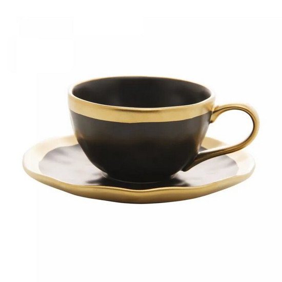 Imagem XÍCARA PARA CAFÉ DE PORCELANA DUBAI PRETO E DOURADO 90ML - WOLFF