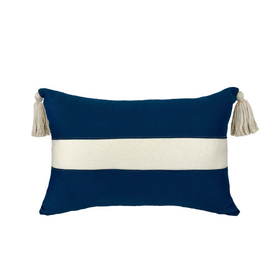 Imagem ALMOFADA DECORATIVA SARJA 35X52CM COM APLIC LINHO+PING AZUL - DECORTEXTIL