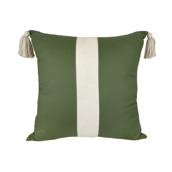 Imagem ALMOFADA DECORATIVA SARJA 52X52CM COM APLIC LINHO+PING VERDE - DECORTEXTIL