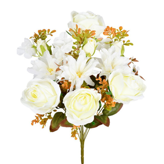 Imagem BUQUÊ MISTO ROSA E COMPLEMENTOS X10 CREME 12X55CM GRILLO 54563