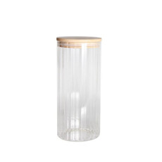 Imagem de PORTA MANTIMENTO CANELADO EM VIDRO BOROSSILICATO COM TAMPA EM BAMBU 1,5L D10XA22,5CM - DYNASTY - Full Fit Industria Importacao E Comercio Ltda.